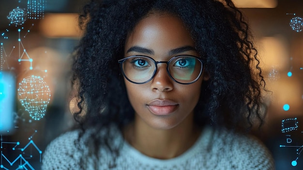 Photo a woman wearing glasses with a blue eyes wearing glasses