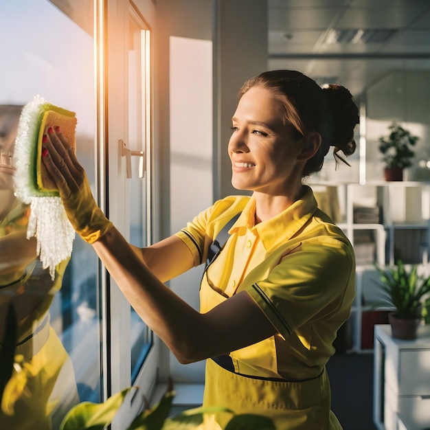 a woman wearing gloves is cutting a watermelon with a yellow shirt