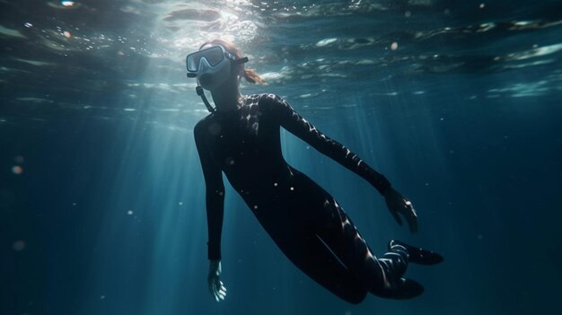 a woman wearing goggles is swimming in the water