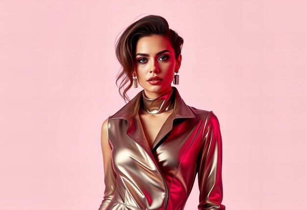 Photo a woman wearing a gold and red dress with a gold chain on her neck