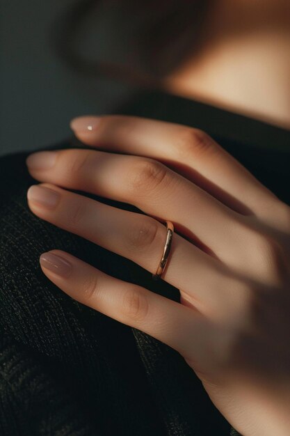 Photo a woman wearing a gold ring is posing for a photo