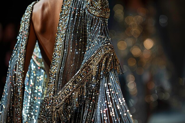 Photo a woman wearing a gold and silver dress with sequins on the back