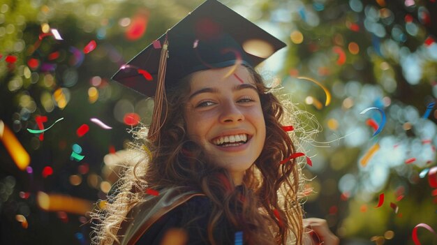 a woman wearing a graduation cap with the words quot graduate quot on the top