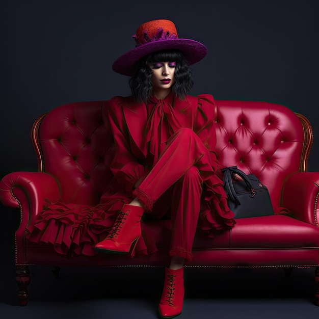 Woman wearing Halloween clothes sitting on the couch