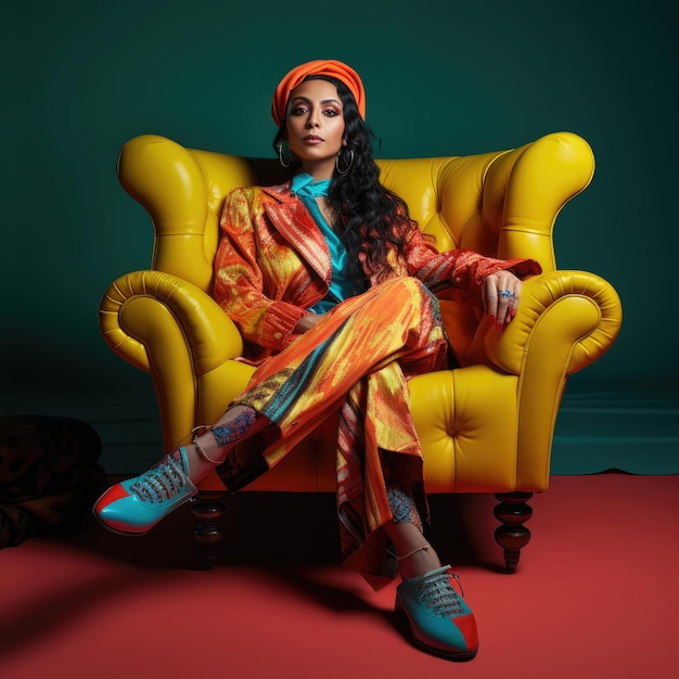 Woman wearing Halloween clothes sitting on the couch