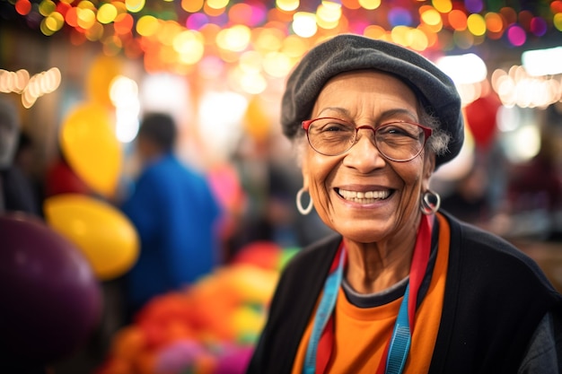 A woman wearing a hat and glasses smiles at the camera.