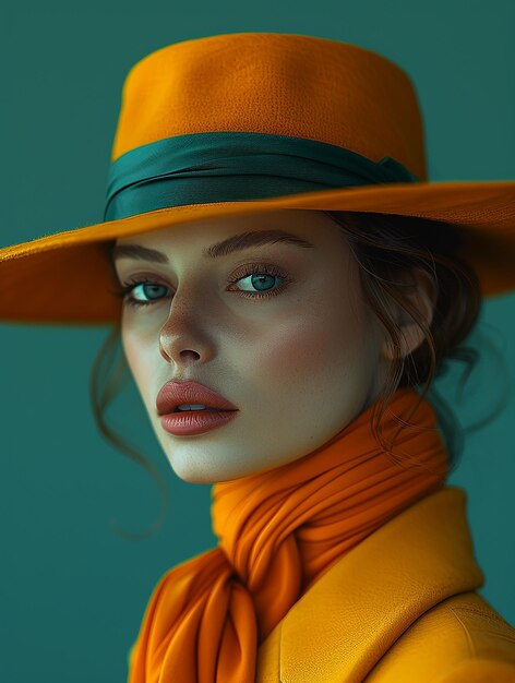 Photo a woman wearing a hat that has a green band around her neck