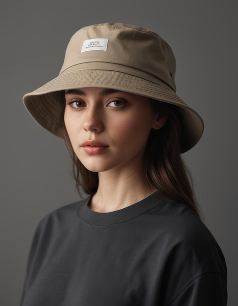 a woman wearing a hat that says quot khaki quot