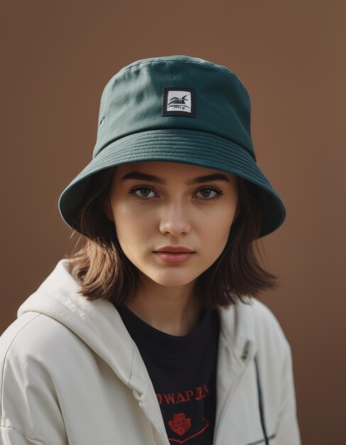 a woman wearing a hat that says quot the word quot on it