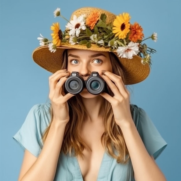 A woman wearing a hat with a flower crown and a hat that says'i love you '