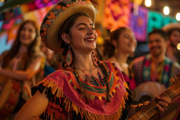 a woman wearing a hat with the word  indian  on it