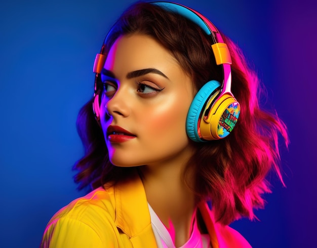 A woman wearing headphones that say's a girl