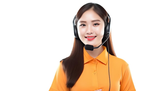 A woman wearing a headset with a microphone