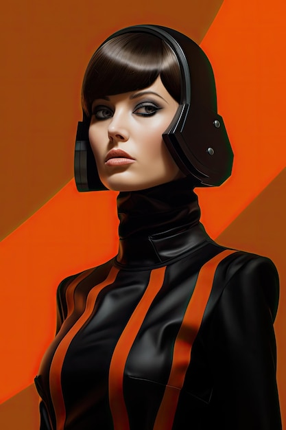 a woman wearing a helmet and a black and orange suit