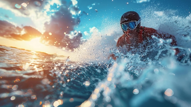 Woman Wearing Helmet and Goggles in Water