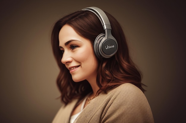 A woman wearing a pair of headphones that say jbl on it.