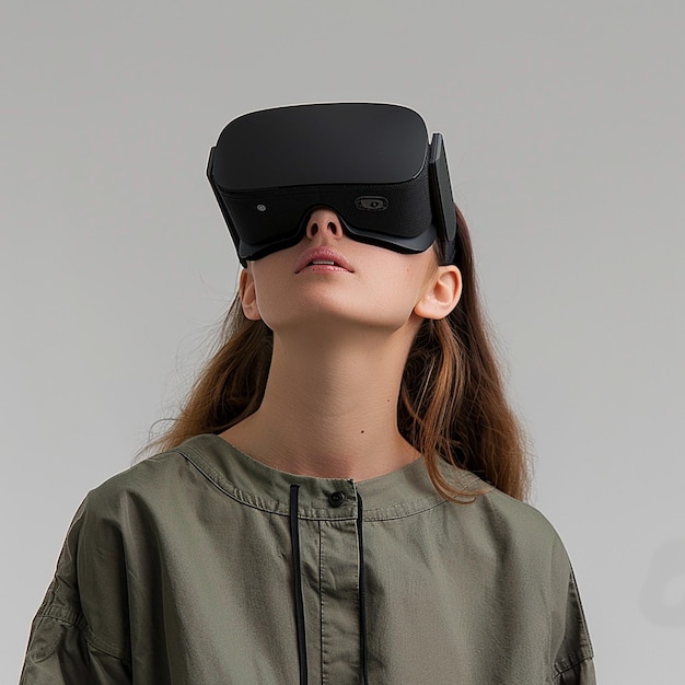 Photo a woman wearing a pair of virtual reality glasses