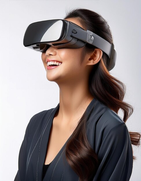 Photo a woman wearing a pair of virtual reality glasses