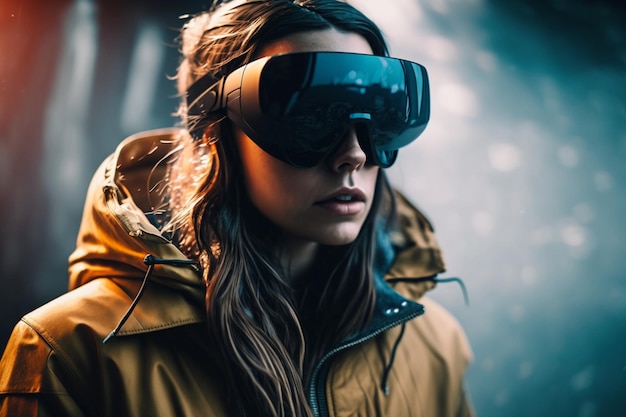 A woman wearing a pair of vr goggles.