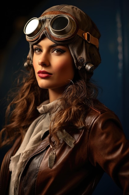 a woman wearing a pilot hat and goggles