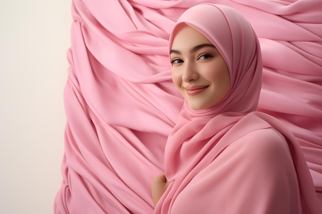 A woman wearing a pink hijab to show support for breast cancer awareness in her community