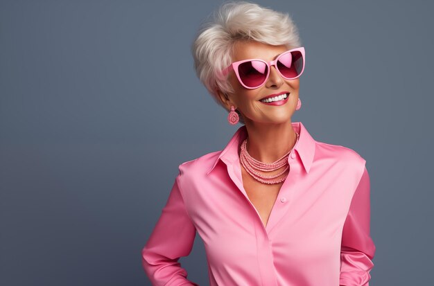 Woman Wearing Pink Sunglasses and Shirt