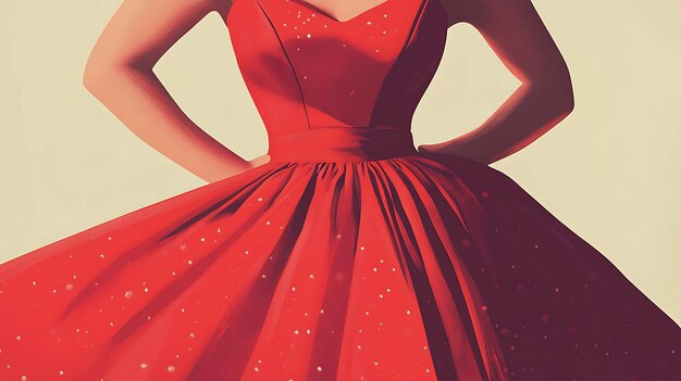 Photo a woman wearing a red dress standing with her hands on her hips in a vintage style