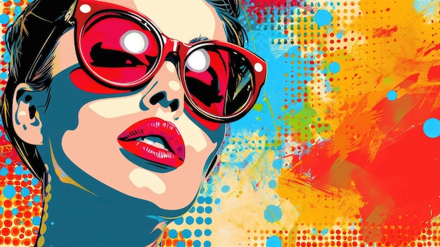 Woman Wearing Red Sunglasses Painting