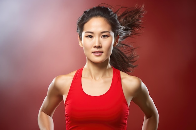 A woman wearing a red tank top strikes a pose for a photograph This image can be used for various purposes such as fashion blogs fitness websites or social media posts