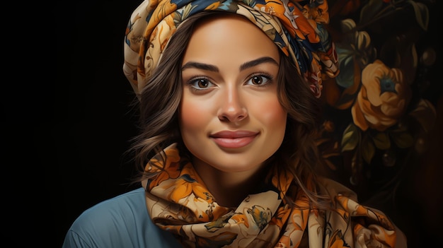 Woman Wearing Scarf Around Head Generative AI