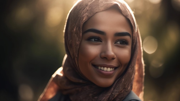 A woman wearing a scarf that says'i am a muslim '