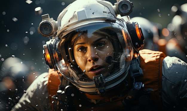 Woman Wearing Space Suit and Helmet