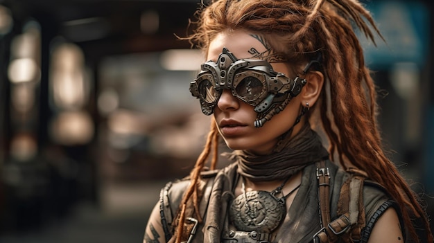 Photo a woman wearing a steampunk mask and a mask