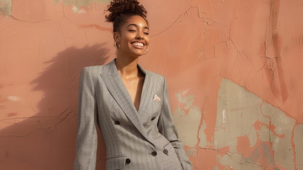 Photo a woman wearing a suit with a pen on the front