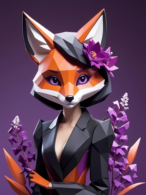 Photo a woman wearing a suit with purple flowers and a purple flower in the middle