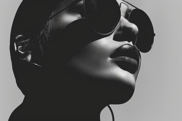 Photo a woman wearing sunglasses and a black and white photo