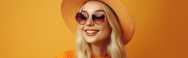 A woman wearing sunglasses and a hat with a wide brimmed hat.