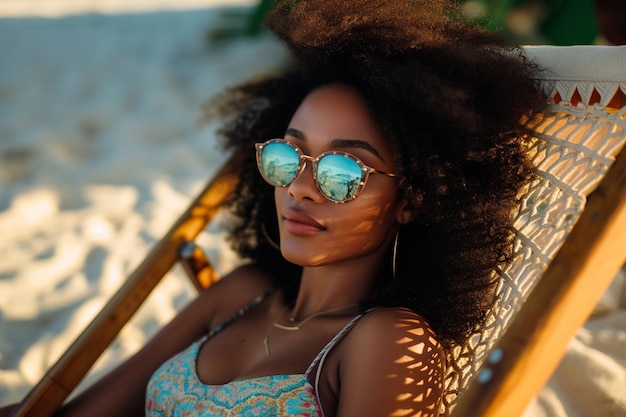 a woman wearing sunglasses is sitting on a boat with the sun shining on her face