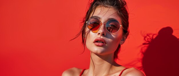 Photo a woman wearing sunglasses looks directly at the camera