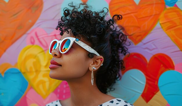 Woman wearing sunglasses and polka dot shirt