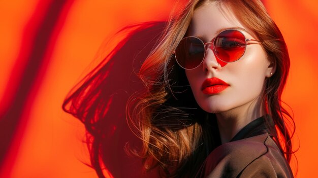 Photo a woman wearing sunglasses and a red lipstick