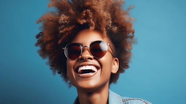 A woman wearing sunglasses smiles and smiles.