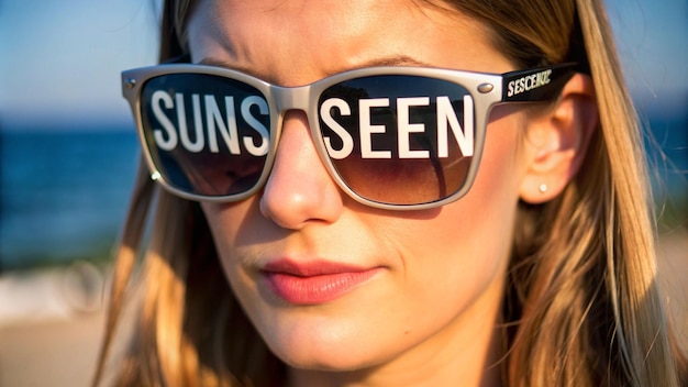 Photo a woman wearing sunglasses that says sunflowers on it