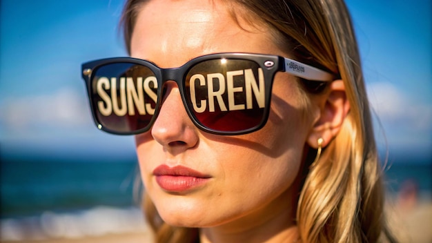 Photo a woman wearing sunglasses that says sunroach on it