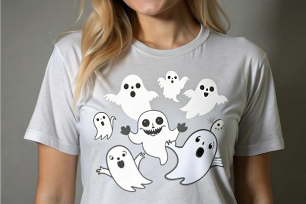 Photo a woman wearing a t shirt with ghost on it