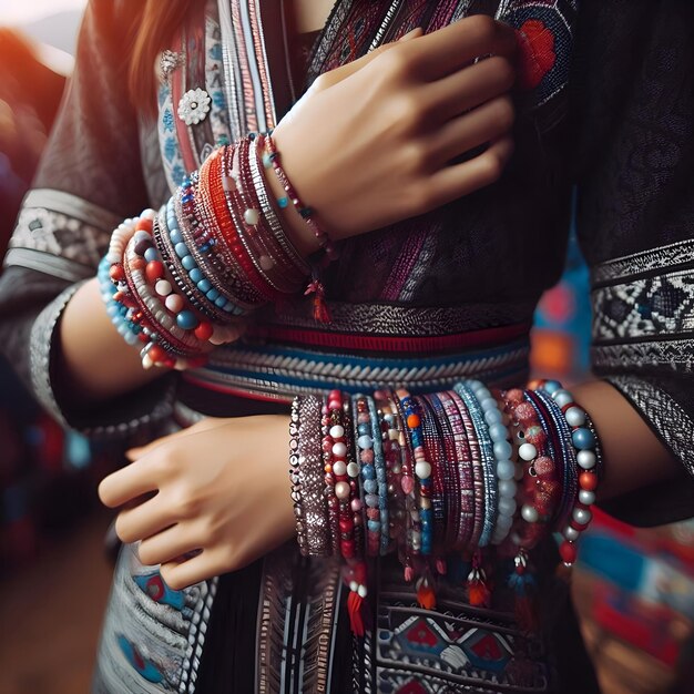 Photo woman wearing traditional culture bracelets0245