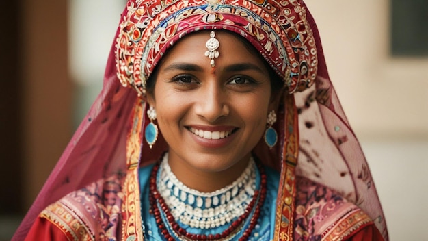 a woman wearing a traditional indian headdress