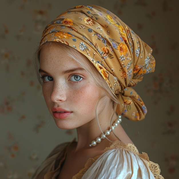 Photo a woman wearing a turban with a flowered headband