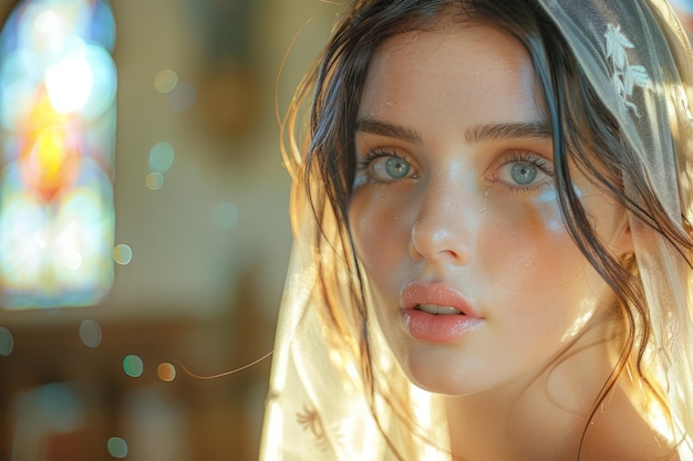 Woman Wearing Veil Close Up