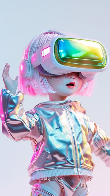 a woman wearing a virtual reality headgear with a pink lip